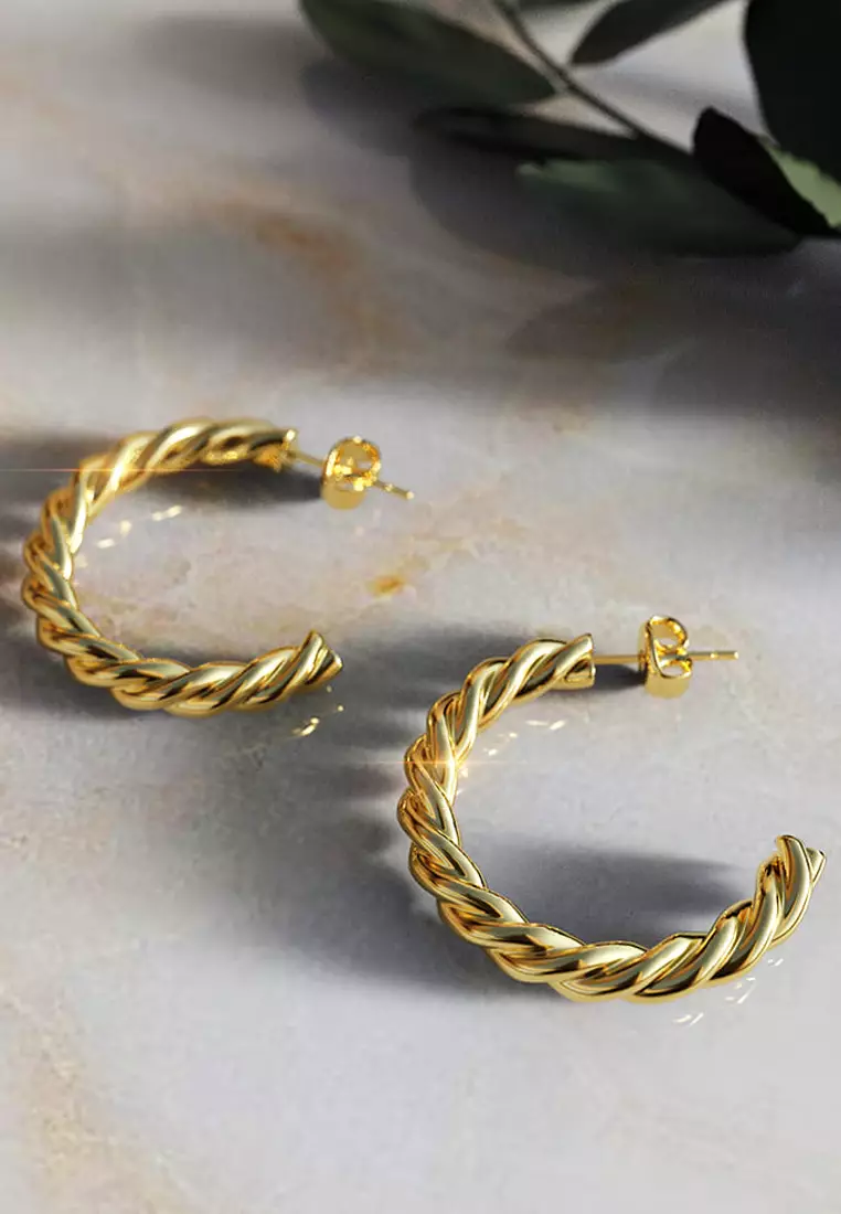 Twisted Braid C-Hoop Gold Layered Earrings 30mm