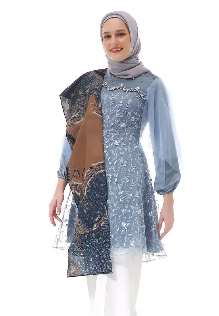 Dhea Amanda Tunik Couple Dusty Batik Lengan Panjang Premium High Quality - Dusty Blue