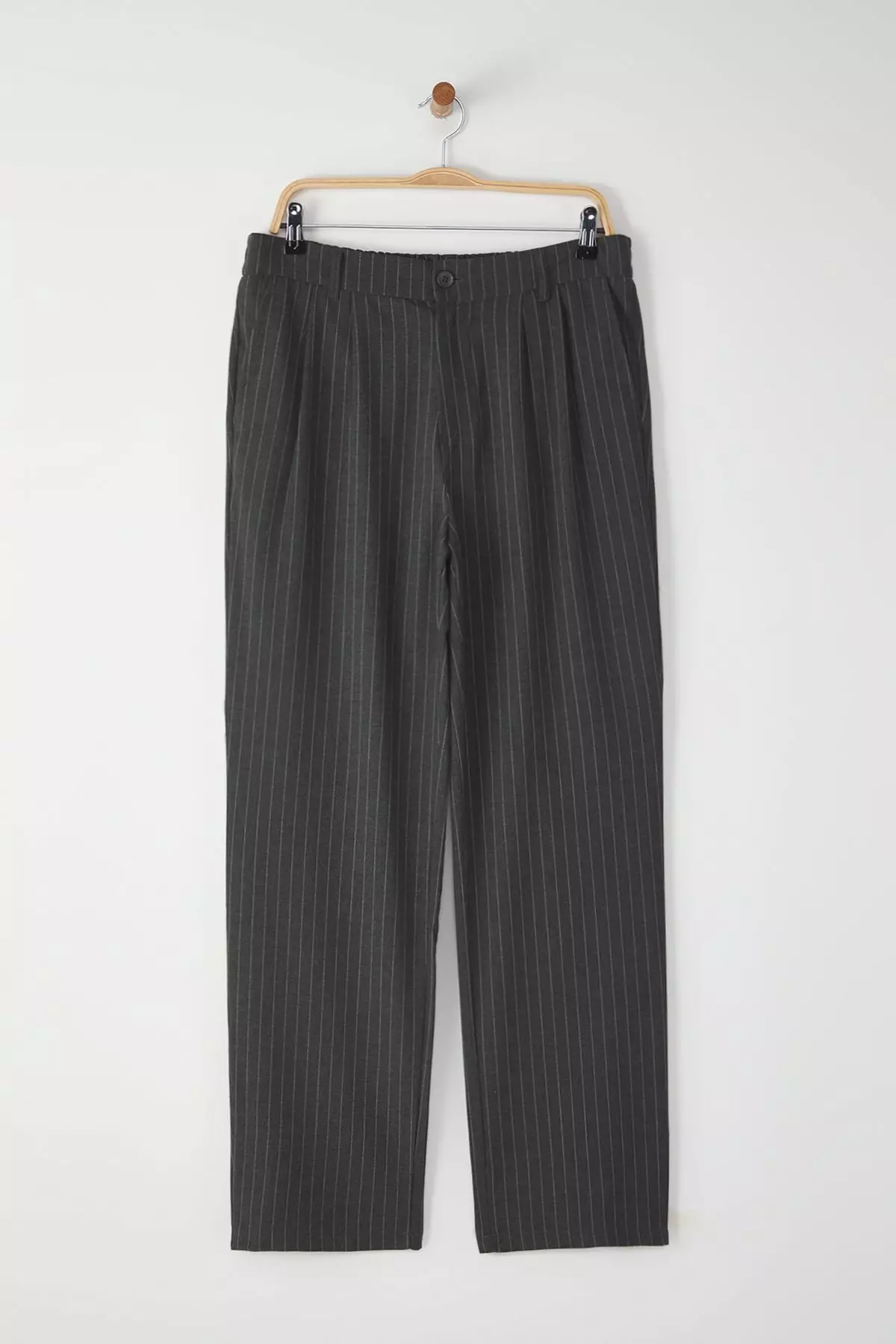 Anthracite Striped Pleated Classic Baggy Fit Fabric Trousers TMNSS24PL00024