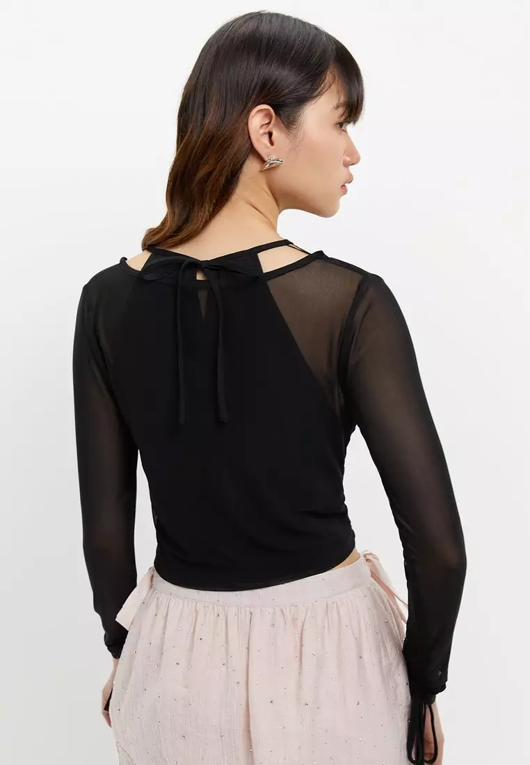 Layered Sheer Crop Top - Black
