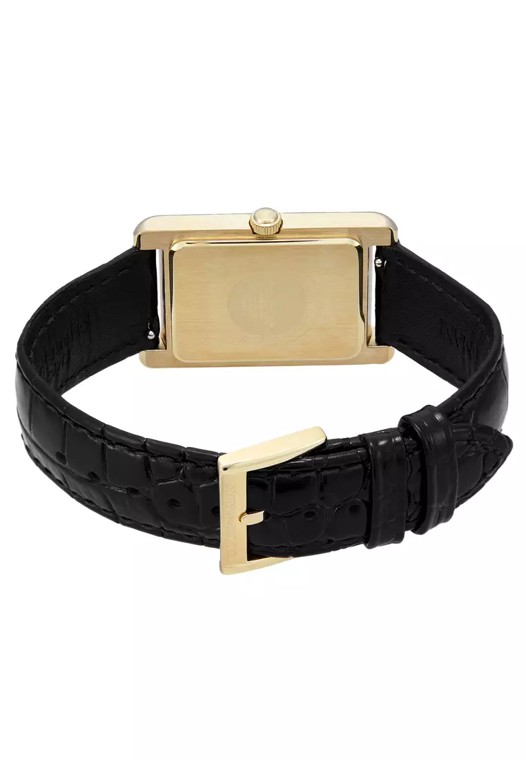 Emporio Armani Men's Analog Watch ( AR11666 ) - Quartz, Gold Case, Rectangular Dial, 16 MM Black Leather Band