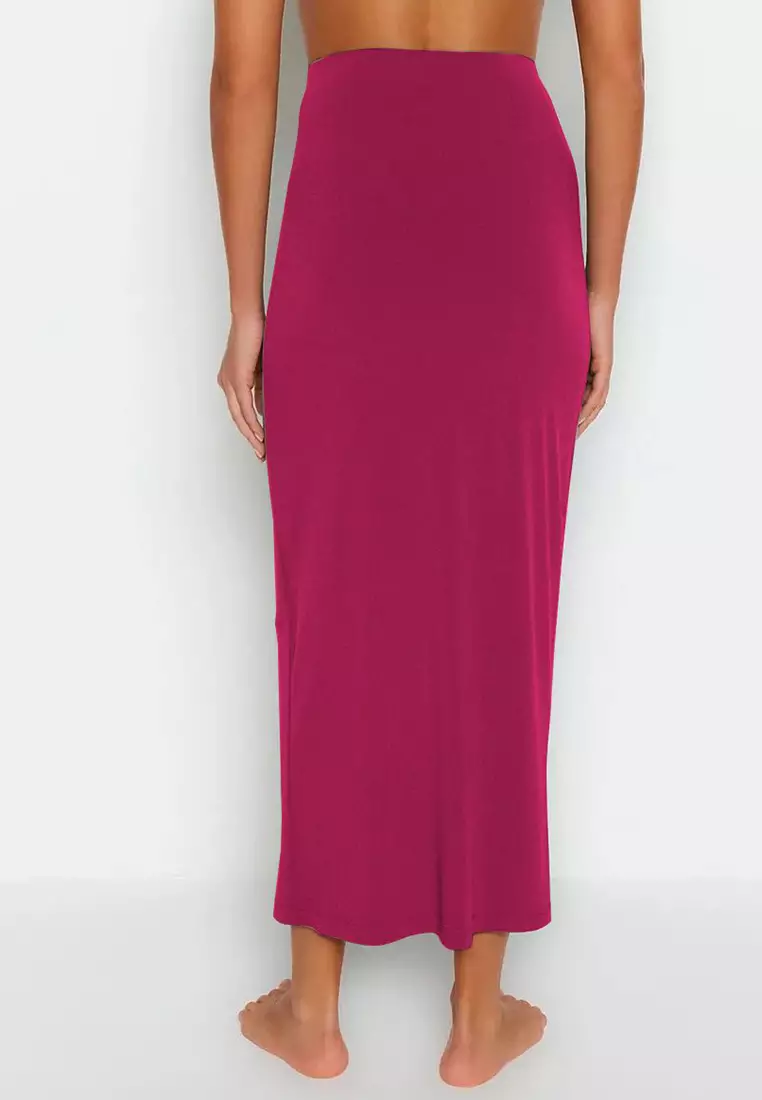 Claret Red Maxi Knitted Beach Skirt TBESS23ET00021