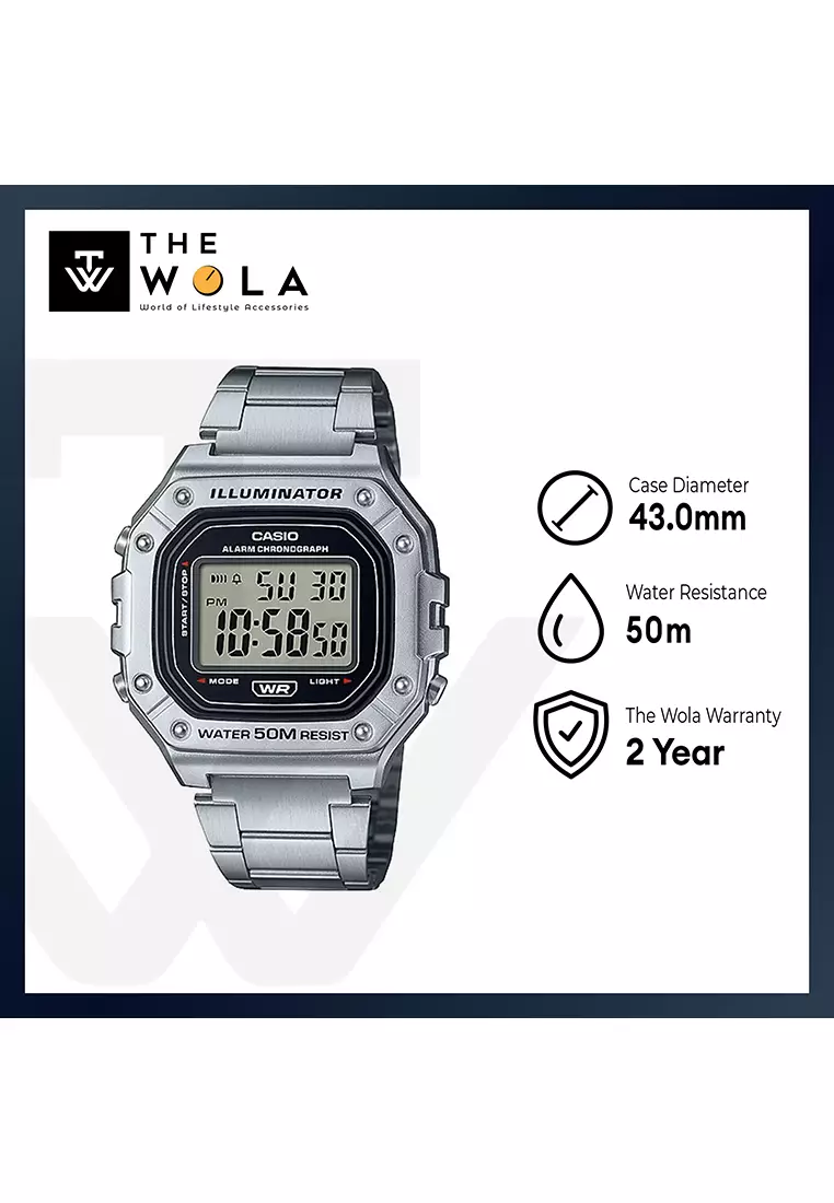 Men's Digital W-218HD-1AV Silver Stainless Steel Watch