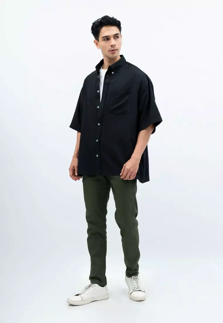 Houseofcuff Kemeja Oversize Jumbo Lengan Pendek Pria Unisex Hitam