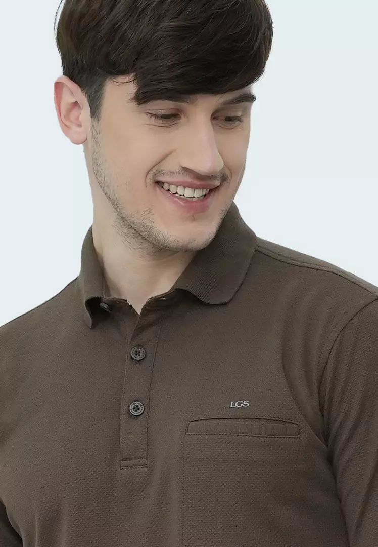 LGS - Kaos Polo Casual Pria - Katun Premium - Shirt Lengan Pendek - Motif Polos Basic - Bertekstur Popcorn - Coklat - CWS.225.J3412.01.C