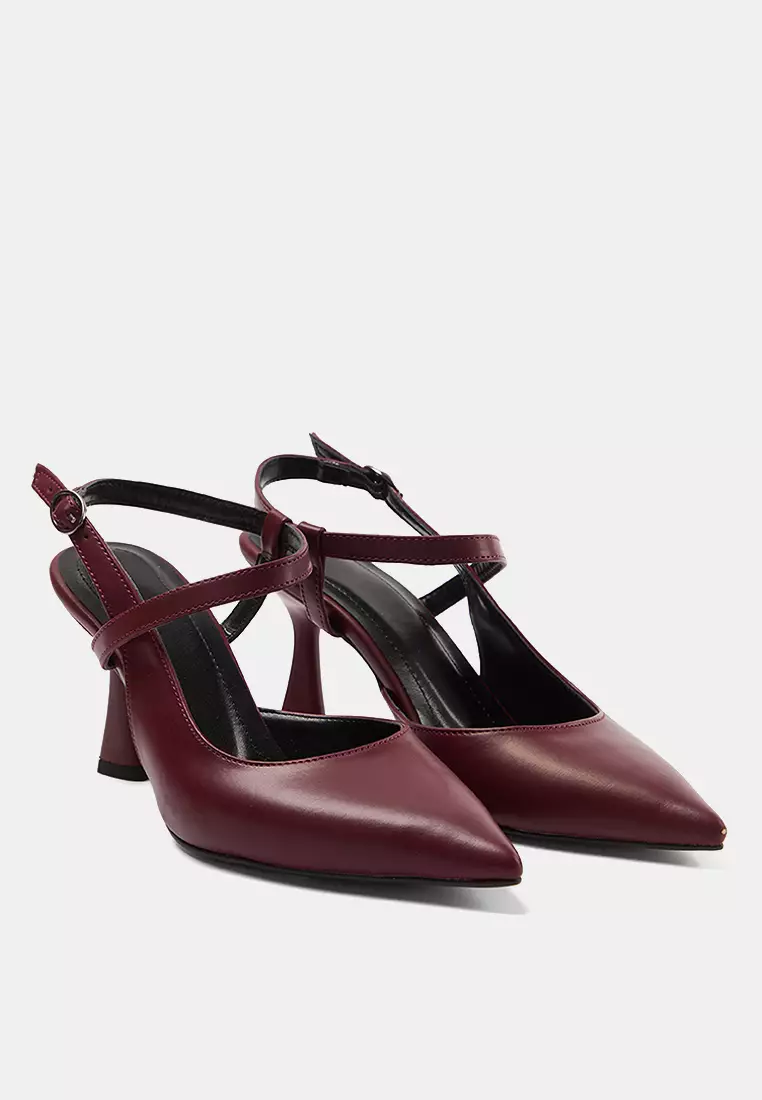 Burgundy Thin Heeled Women's Shoes - Ankle Strap Takaw25To00004