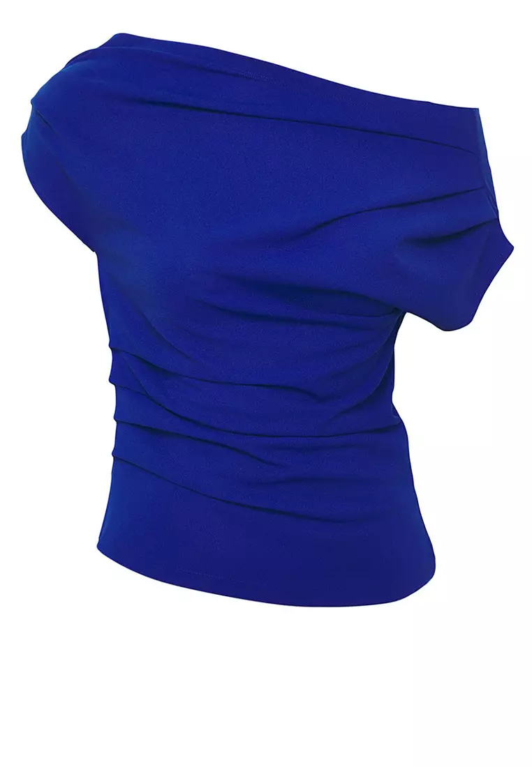 Saks Gather/Drape Detailed Draped Asymmetric Collar Knitted Blouse Twoss25Bz00024