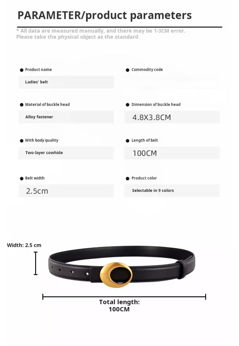 Genuine leather belt for women with vintage gold arc buckle decoration