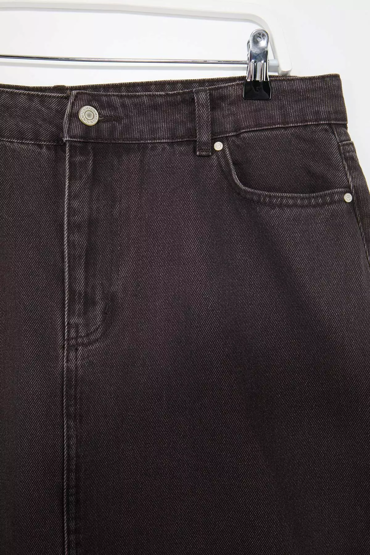 Brown Front Slit Midi Length %100 Cotton Non-Stretch Large Size Denim Skirt Tbbss23Az00054