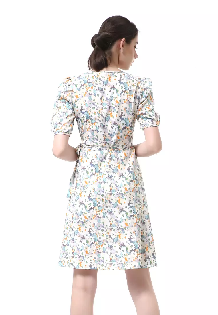 Rachel Dress Wanita Lengan Karet Flower Motive Model Belah Samping Material Cotton ORIGINAL - Multicolor