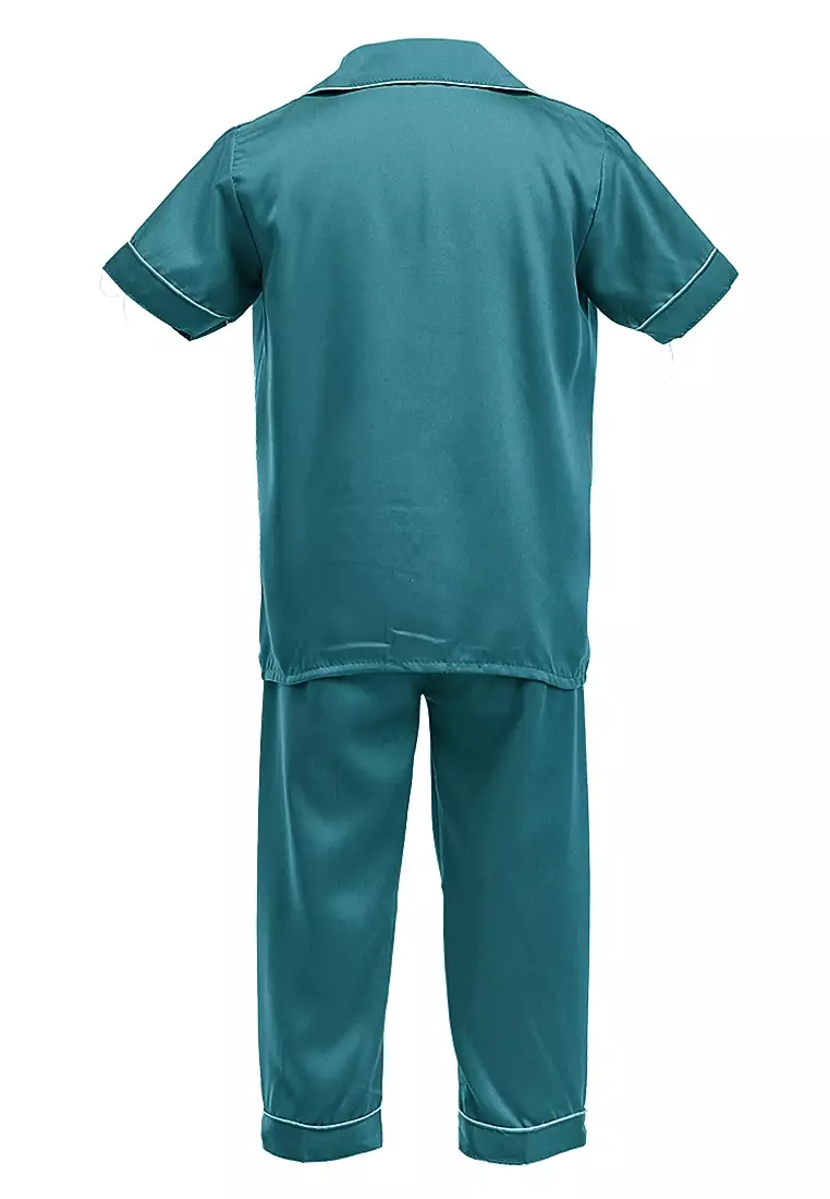 Joyce Piyama Anak Unisex Lengan Pendek Kids Pajamas Motif Polos Material Satin ORIGINAL - Tosca