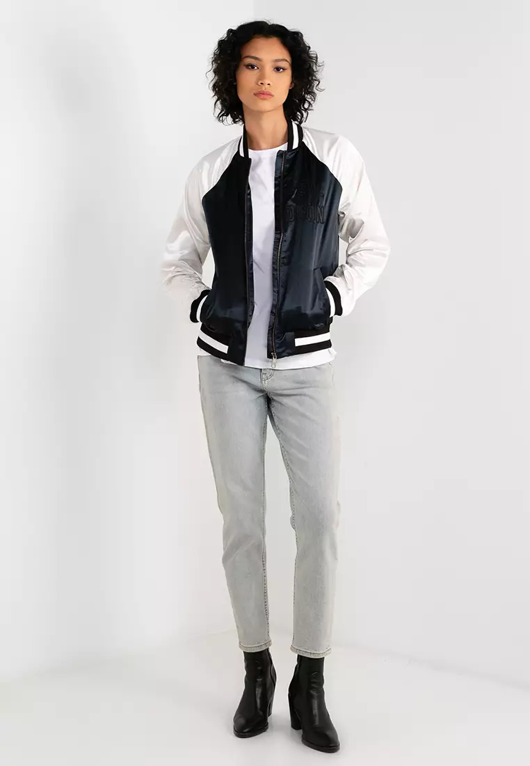 White leather bomber jacket womens clearance
