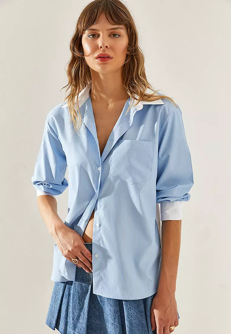 Back Garni Detail Boyfriend Shirt 4449
