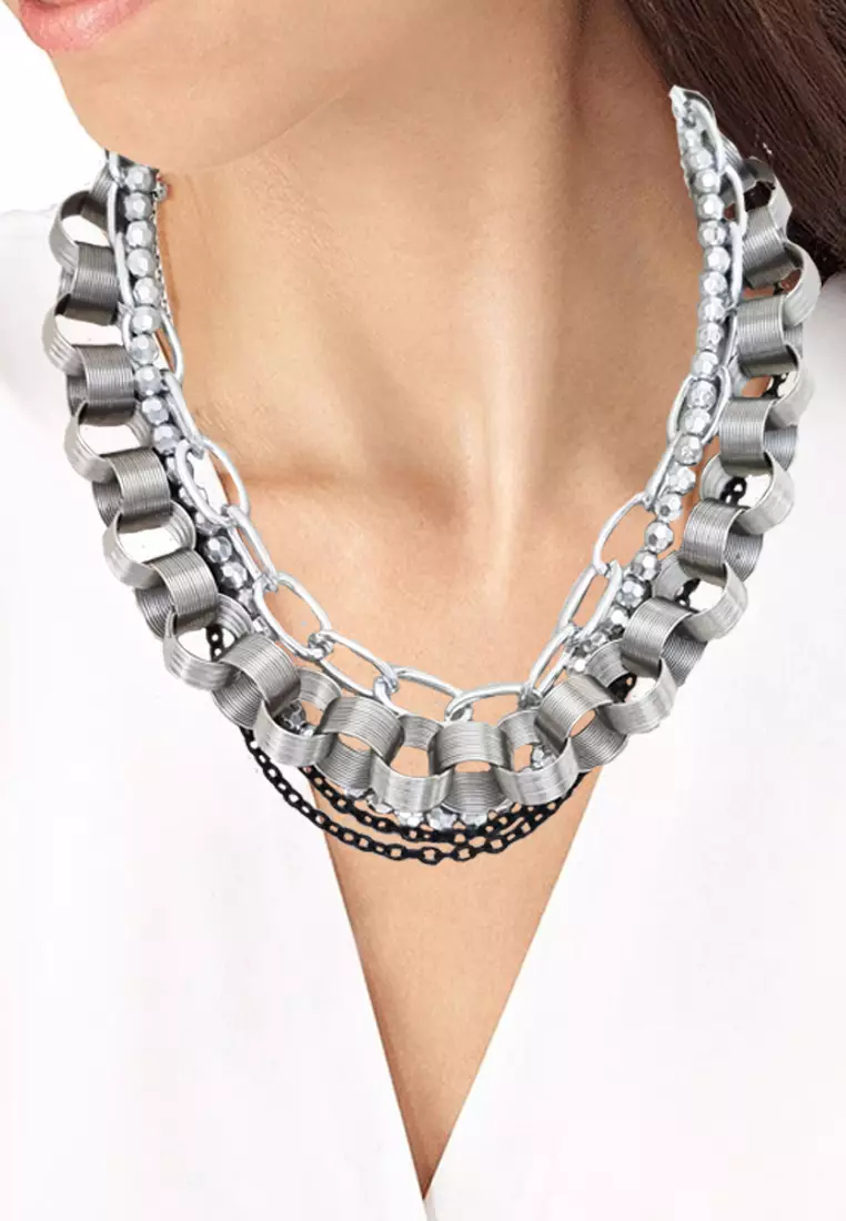 Women's Accessories Multilayer Chains Necklace Kalung Wanita Silver