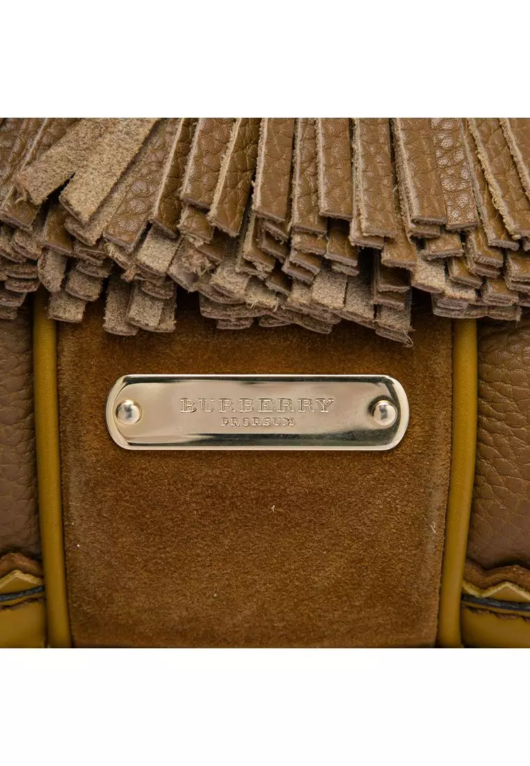Pre-Loved Burberry Prorsum Grained Calfskin And Suede Tassel Hedwig Satchel