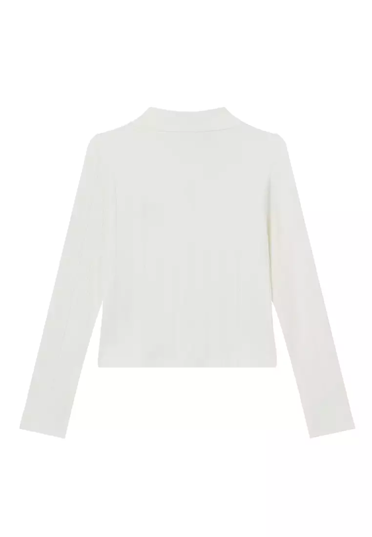 女裝鳶尾花 LOGO 暗紋提花短版長袖 POLO 衫