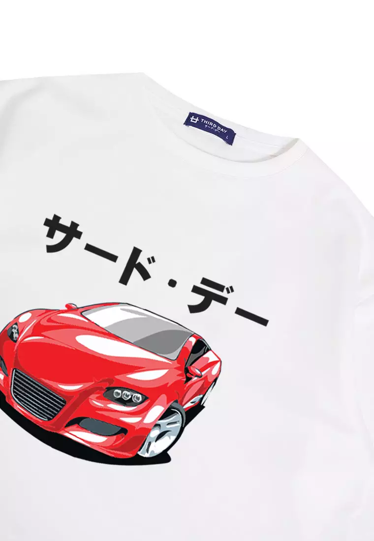 MTQ23 kaos oversize aesthetic mobil distro pria bahan tebal scuba red viper katakana putih