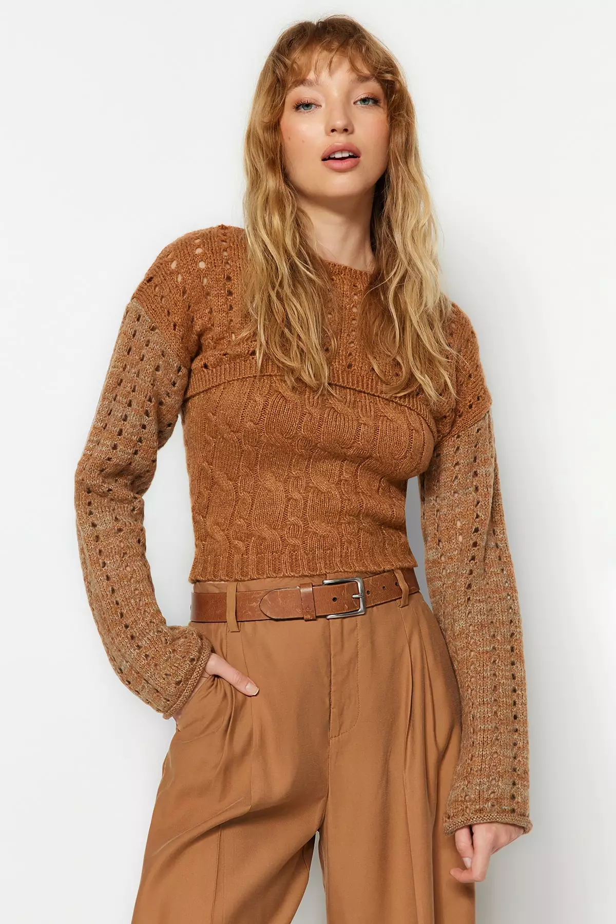 Openwork super crop sweater - Women's fashion