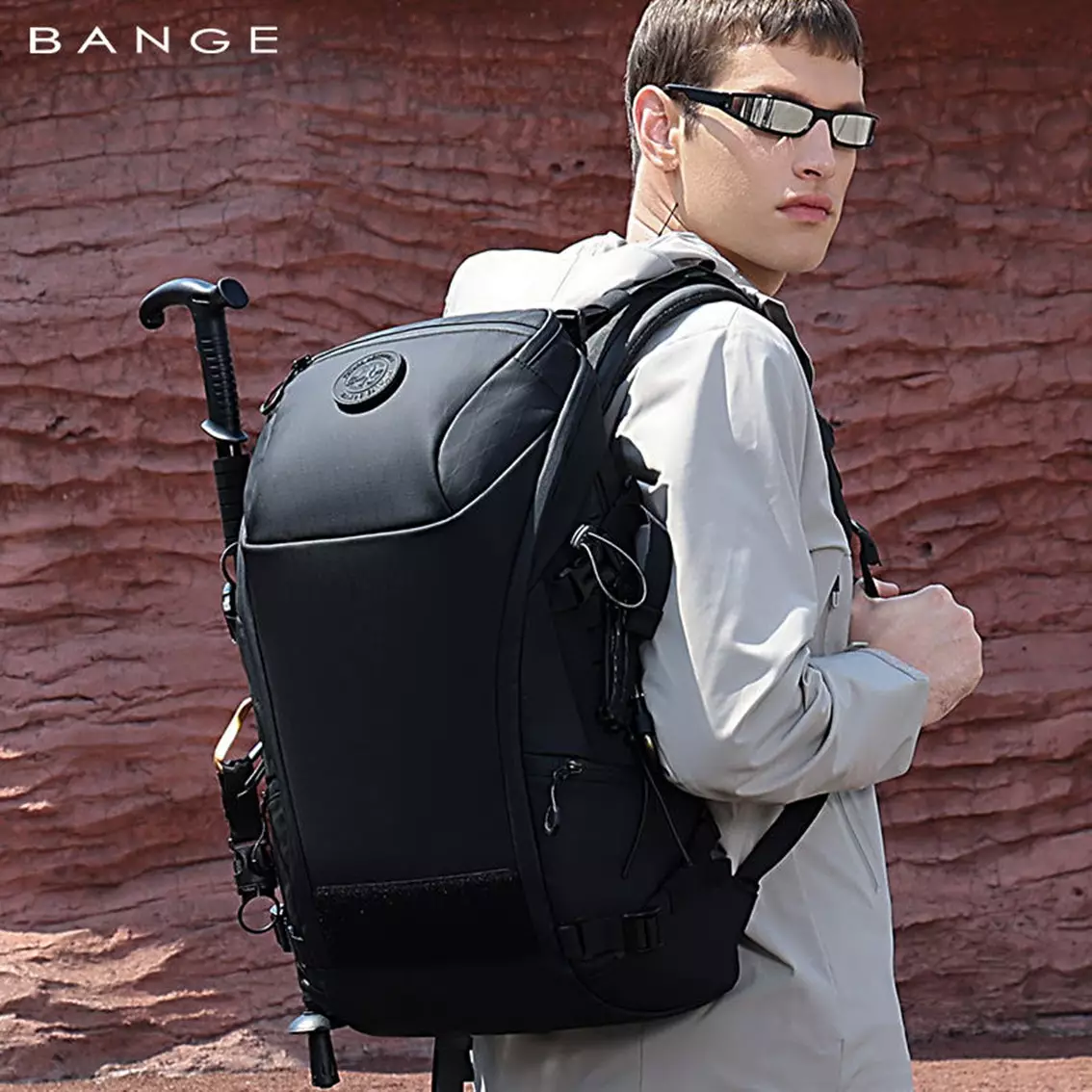 BANGE FW226 Premium Material Tas Ransel pria Laptop Kerja Backpack Pria Travel Camping Multifunction 15.6 Inch-BLACK