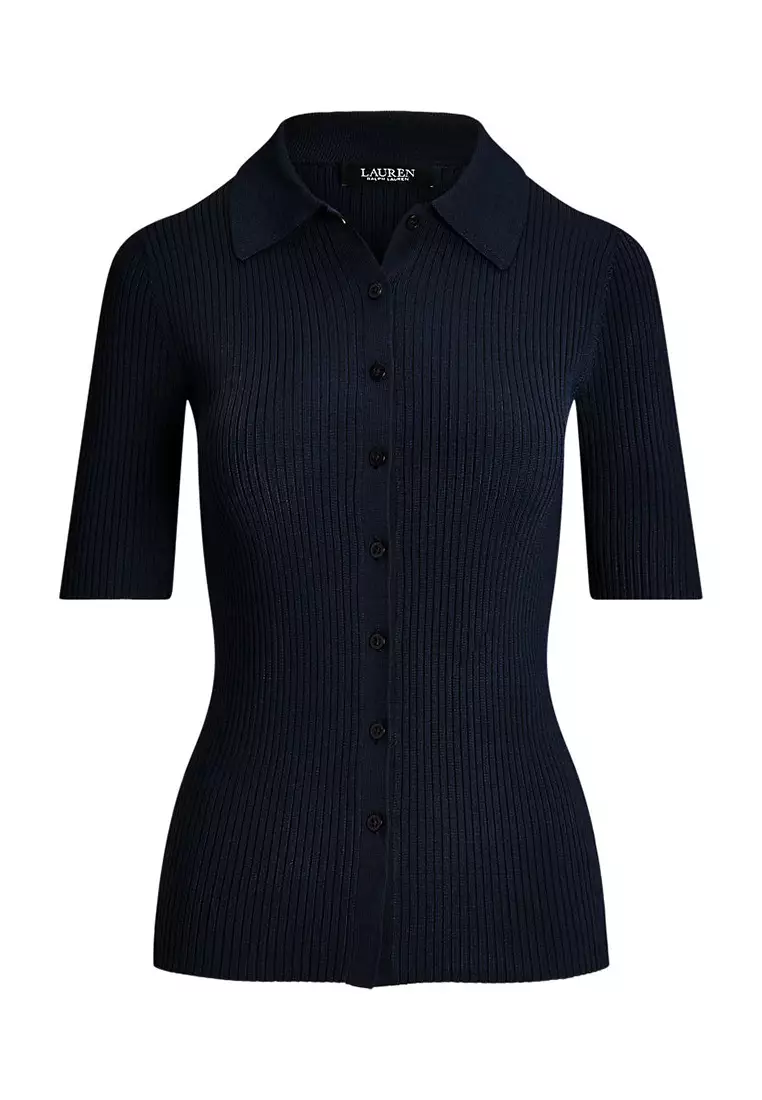Lauren Ralph Lauren Rib-Knit Elbow-Sleeve Polo Cardigan