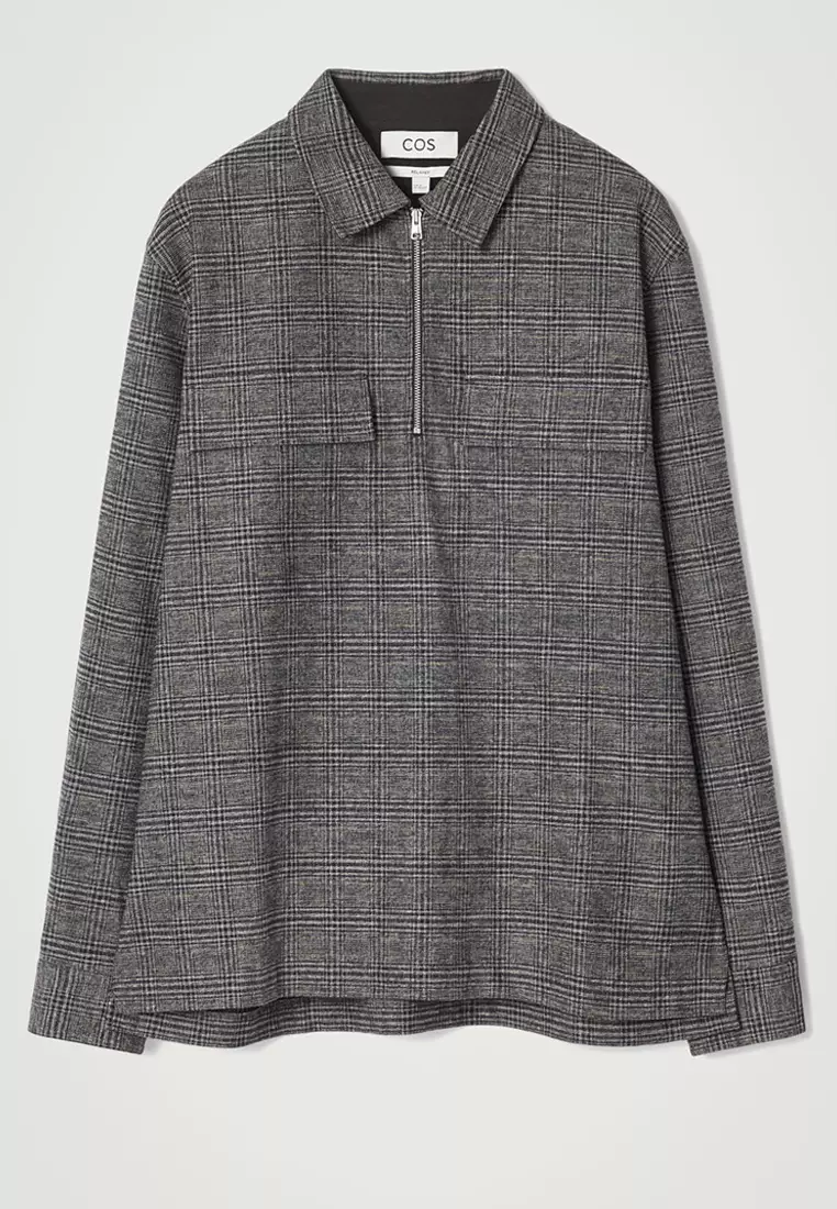 Relaxed Checked Cotton Half-Zip Shirt