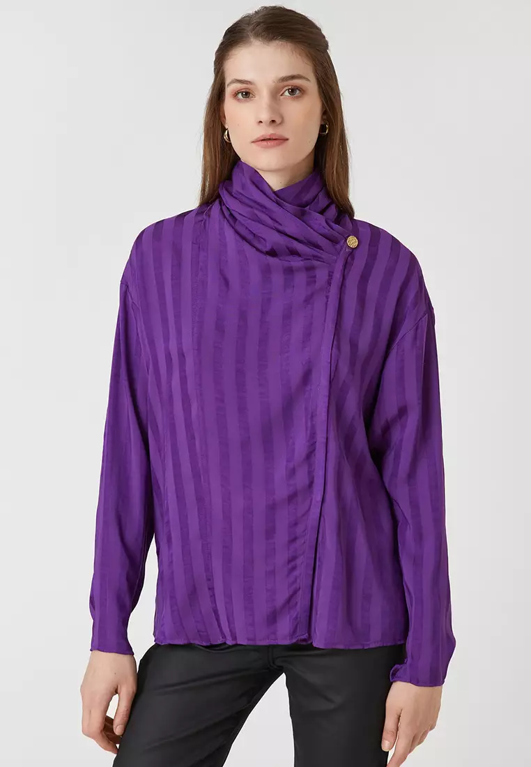 Purple high new arrivals neck blouse