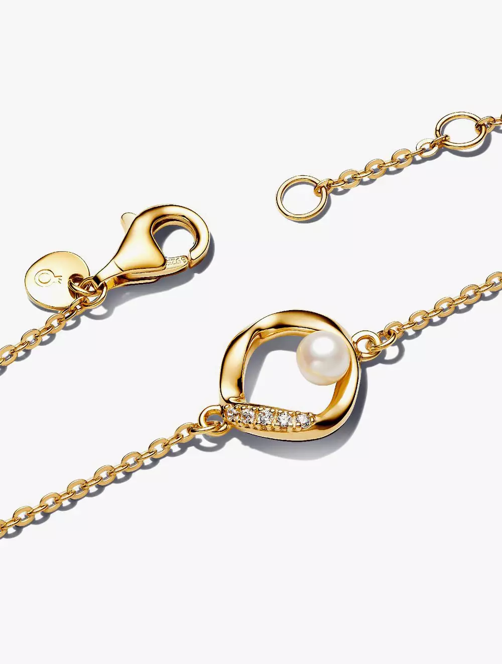 14k gold-plated bracelet with treated white freshwater cultured pearl and clear cubic zirconia
