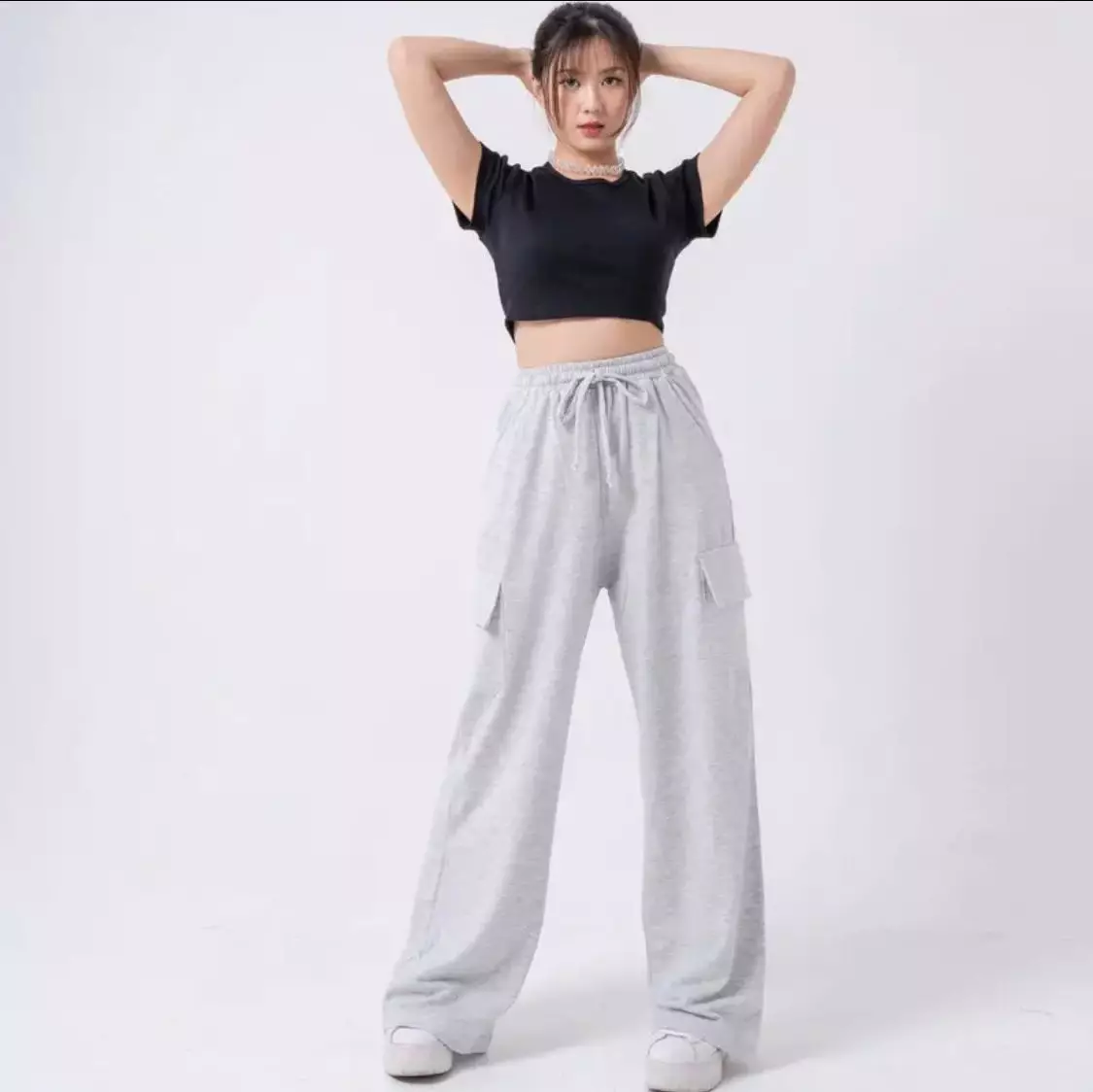 YOONA Celana Kargo Wanita Gaya Korea Cargo Pants Korean Style - GREY