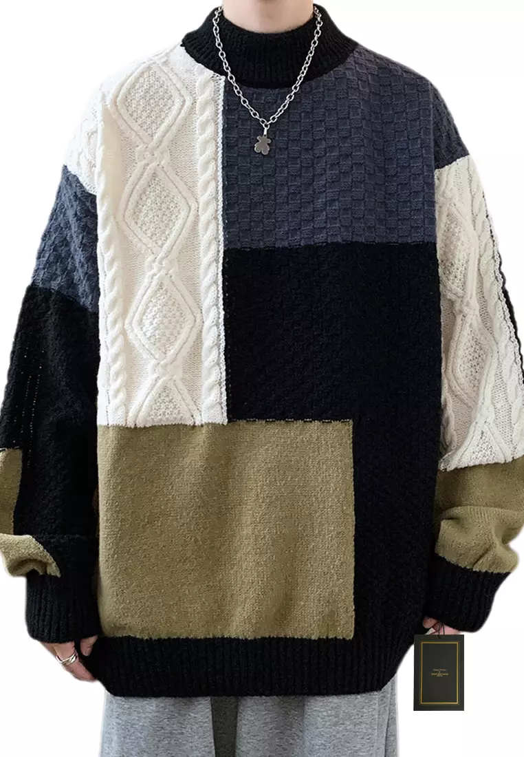Color block patchwork standard slim casual sweater new arrivals