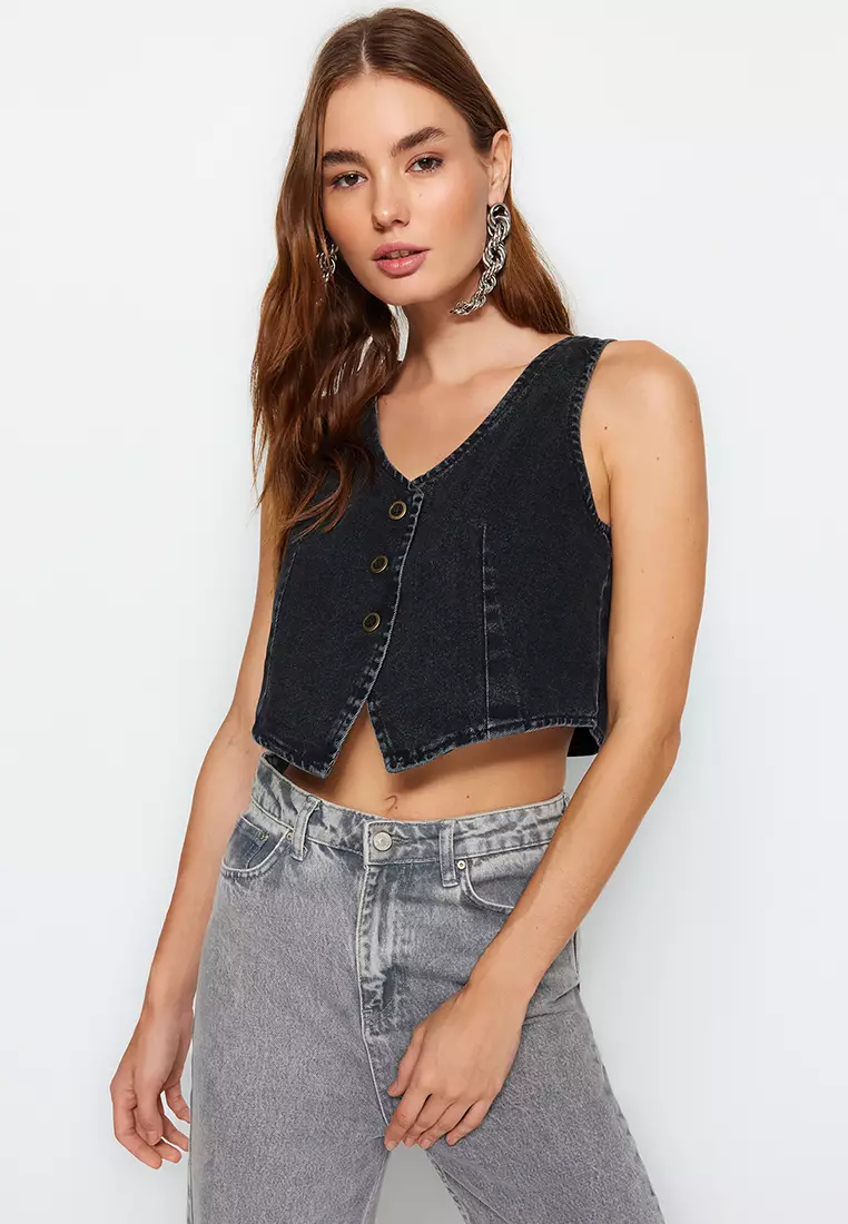 Buy Trendyol V Neck Denim Vest 2024 Online ZALORA Philippines