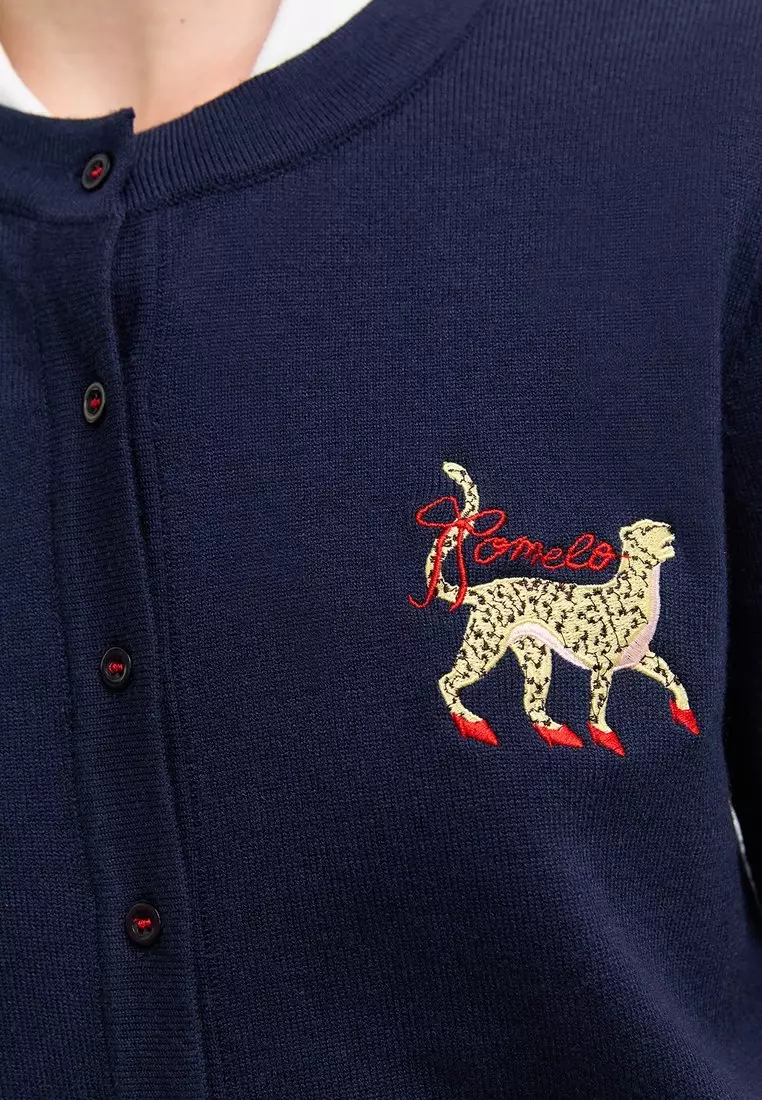 Embroidered Cardigan - Navy