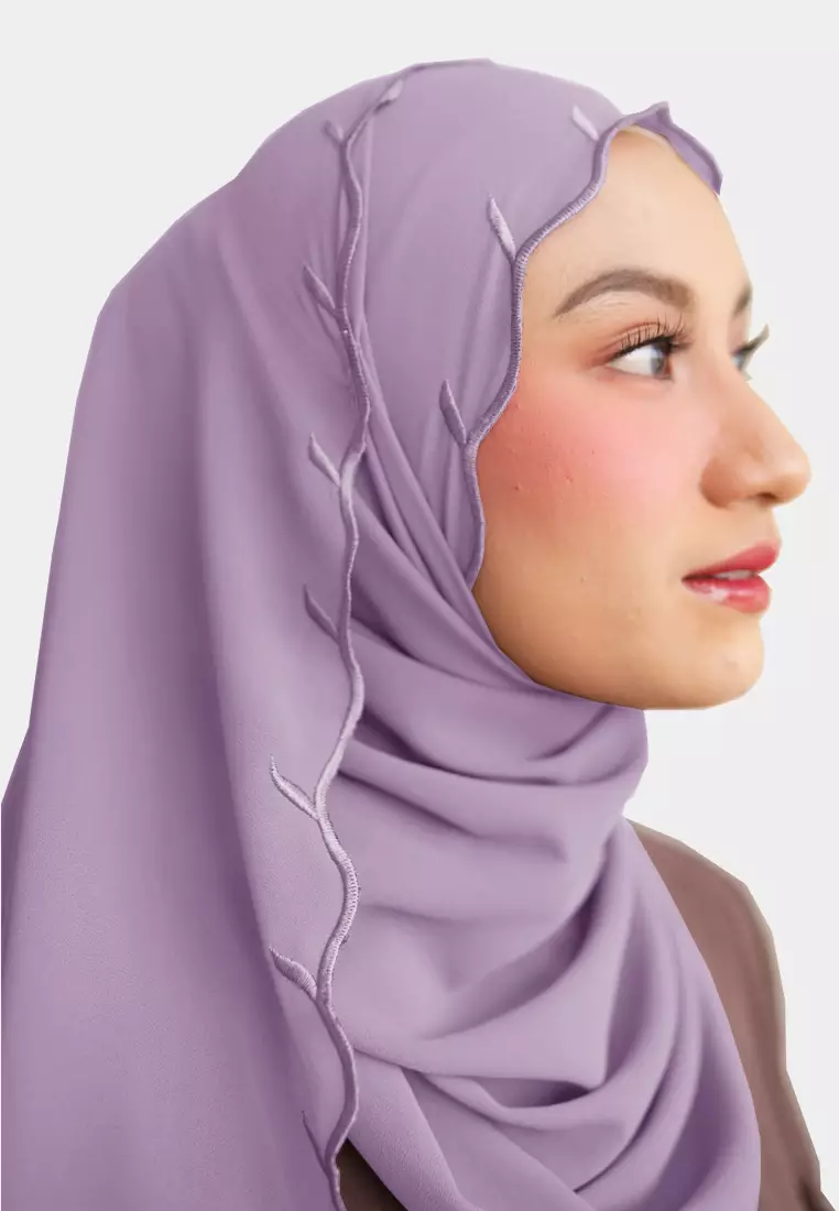Zelena - Clarisa Shawl Embroidery | Hijab Pashmina Bordir - Lilac Eclips