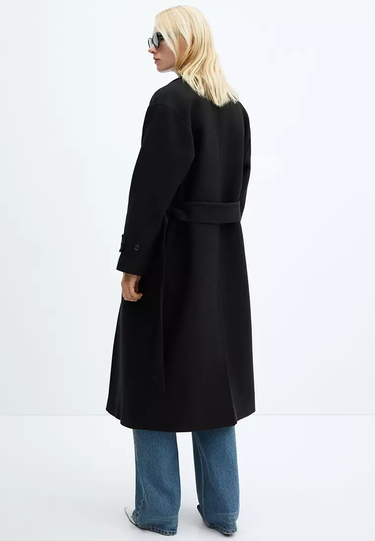 Mango Wide Lapel Wool Blend Coat 2024 Buy Mango Online ZALORA