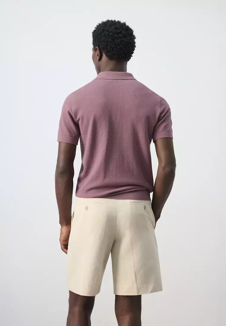 Fine Knit Polo Shirt With Microstructure