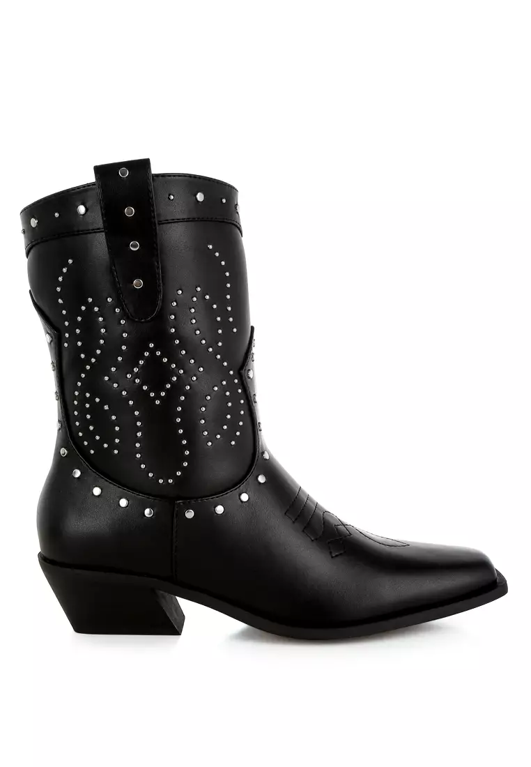 Discount on London Rag  shoes - SKU: Studded Embroidery Cowboy Boots in Black