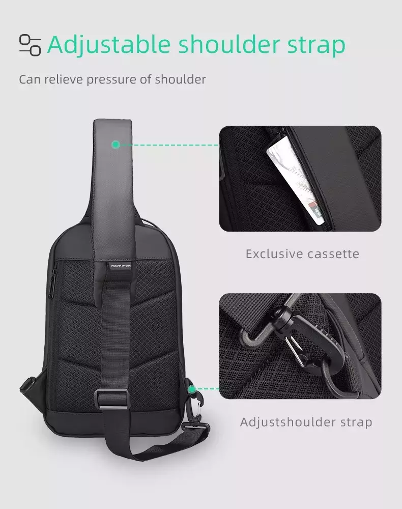 Mark Ryden MR7918 Tas Selempang Pria WaistBag Pria Sling Bag Pria Crossbody Bag USB - BLACK