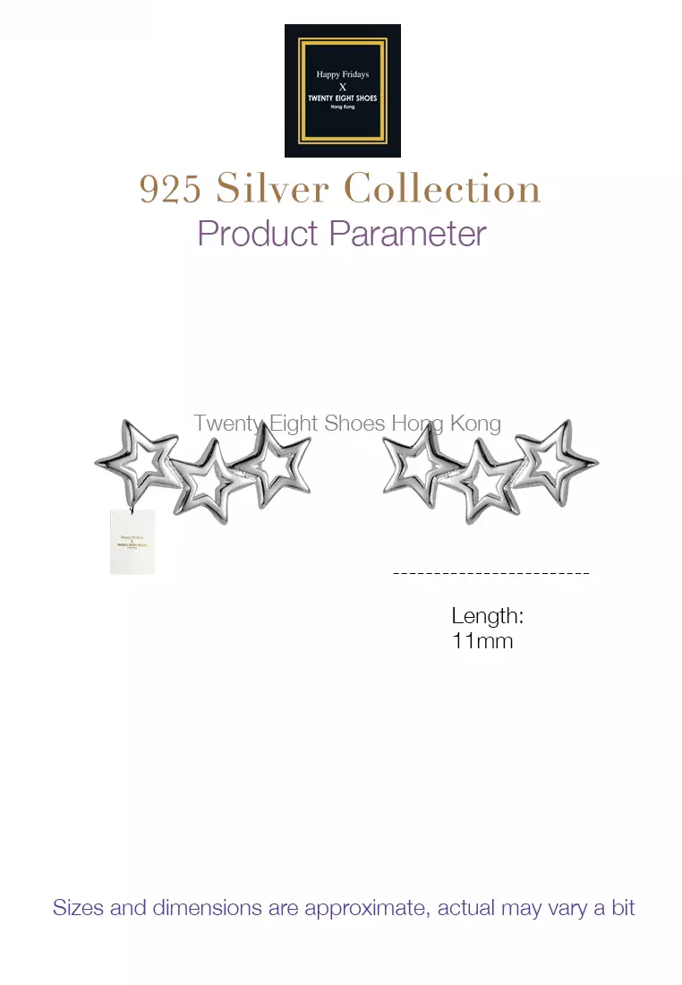 925 Silver Three Linked-Stars Earrings JW AR-E0800