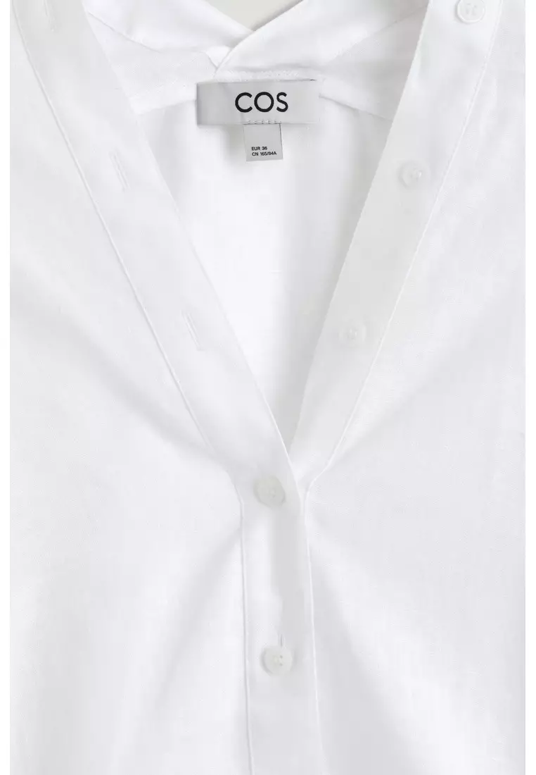 BUTTON-DETAIL LINEN V-NECK SHIRT