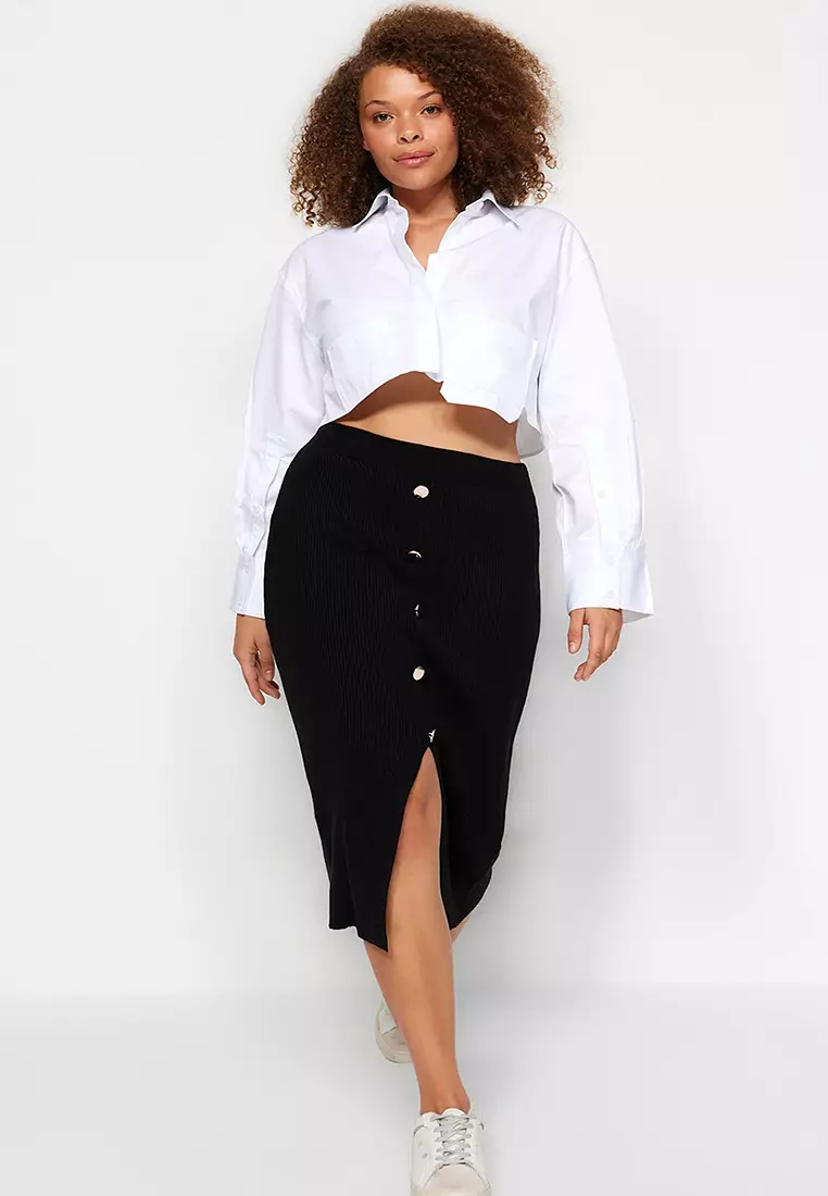 Plus size long denim skirts 80 on sale