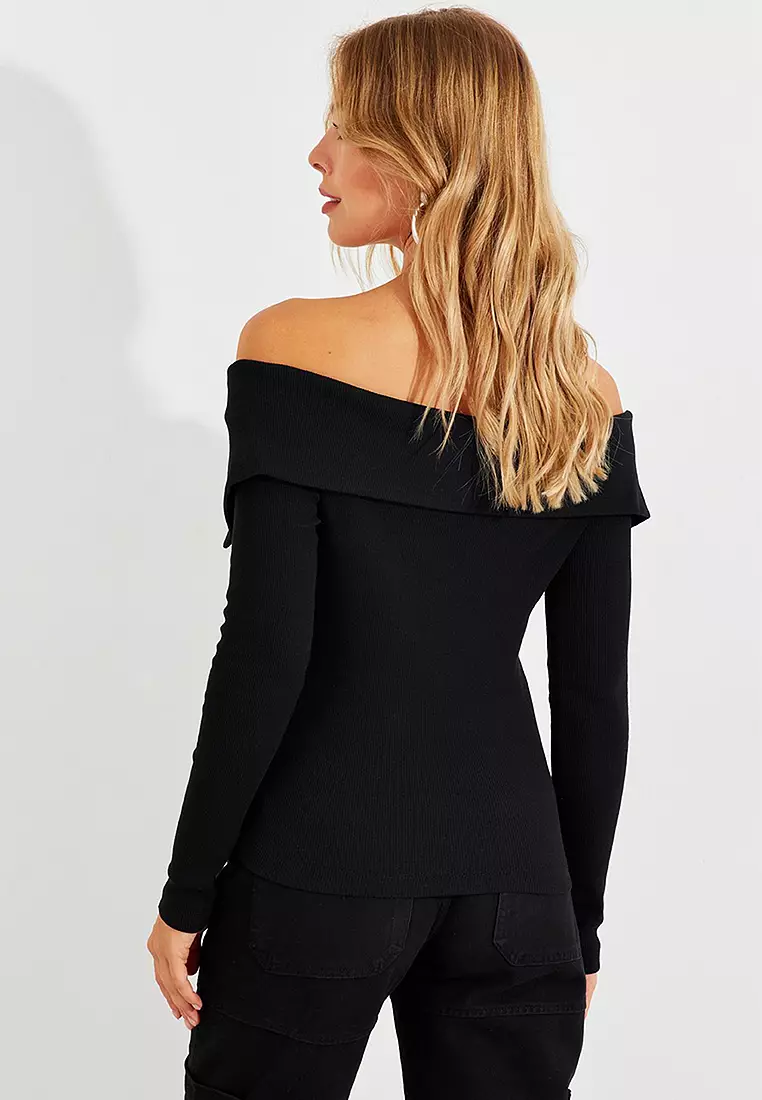 Zippered Madonna Collar Top
