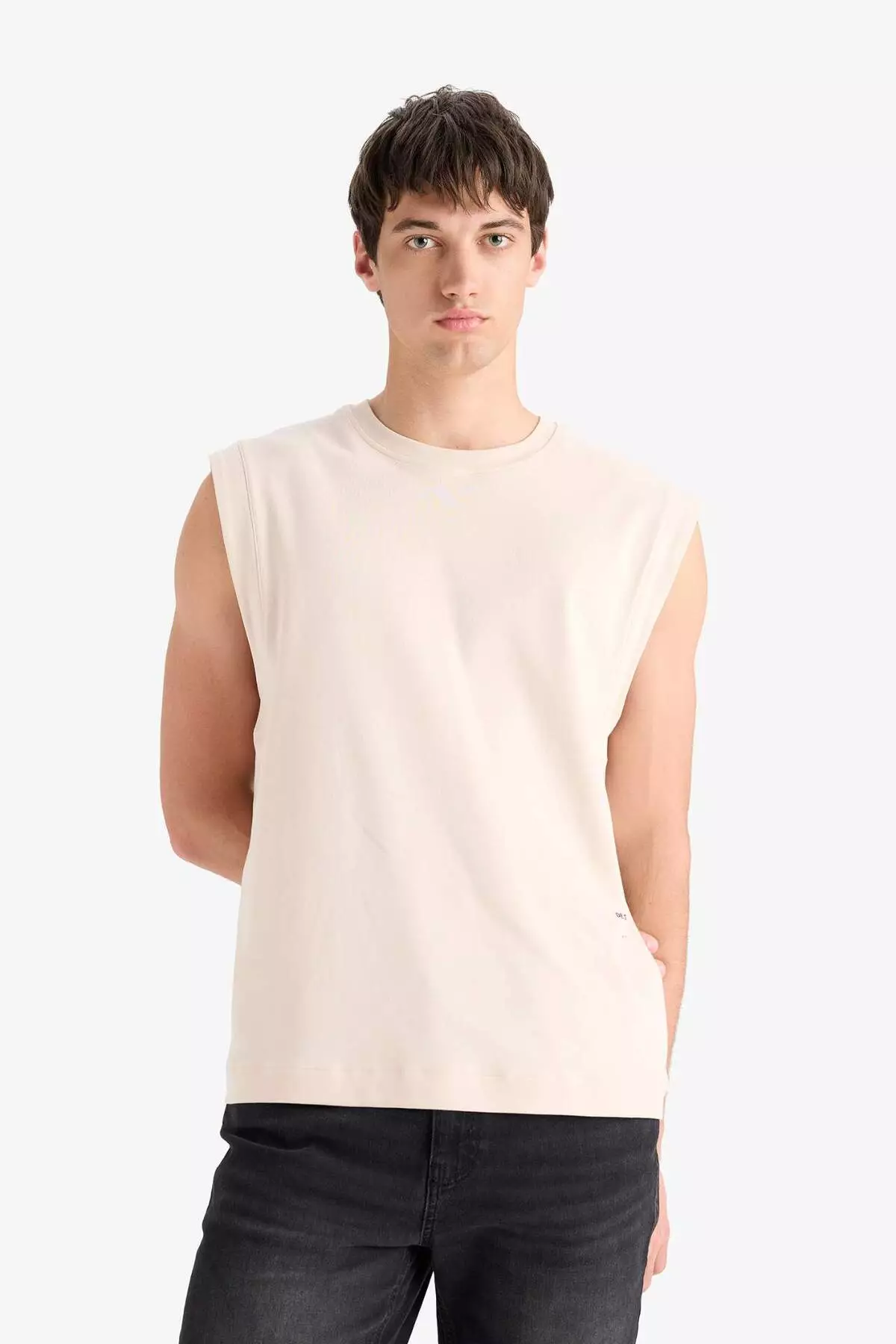 100% Cotton Boxy Fit Crew Neck Printed Tank Top C5040Ax25Hs