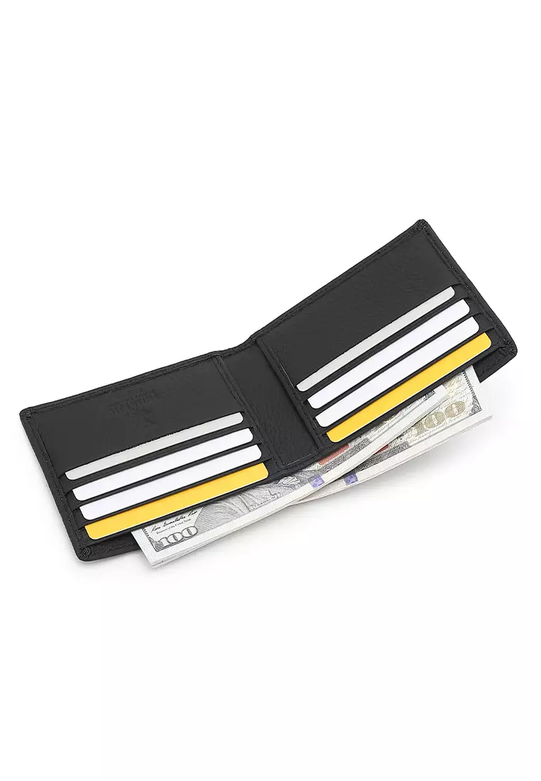 Genuine Leather RFID Short Wallet - Black