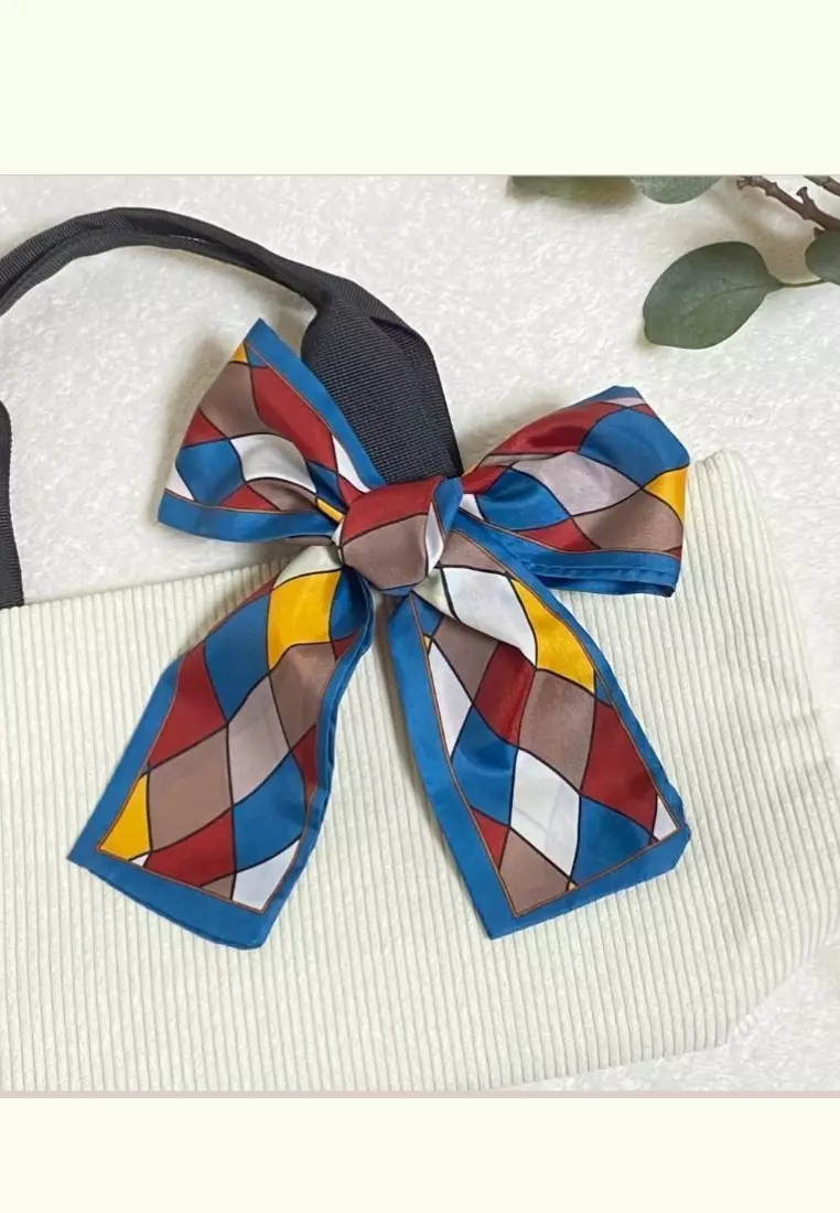 Aksesoris Wanita Diagonal Checks Twilly Skinny Multi purpose Scarf Wanita Blue & Multi