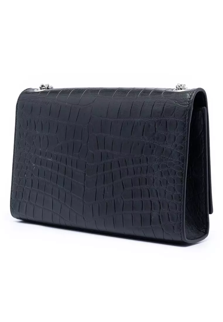 Pre-Loved Saint Laurent Medium Croc Embossed Leather Kate Tassel Crossbody