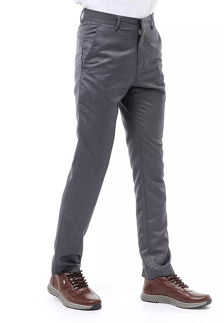 Locko Celana Panjang Formal Metalik Pria Slim Fit Material Wool ORIGINAL - Gray