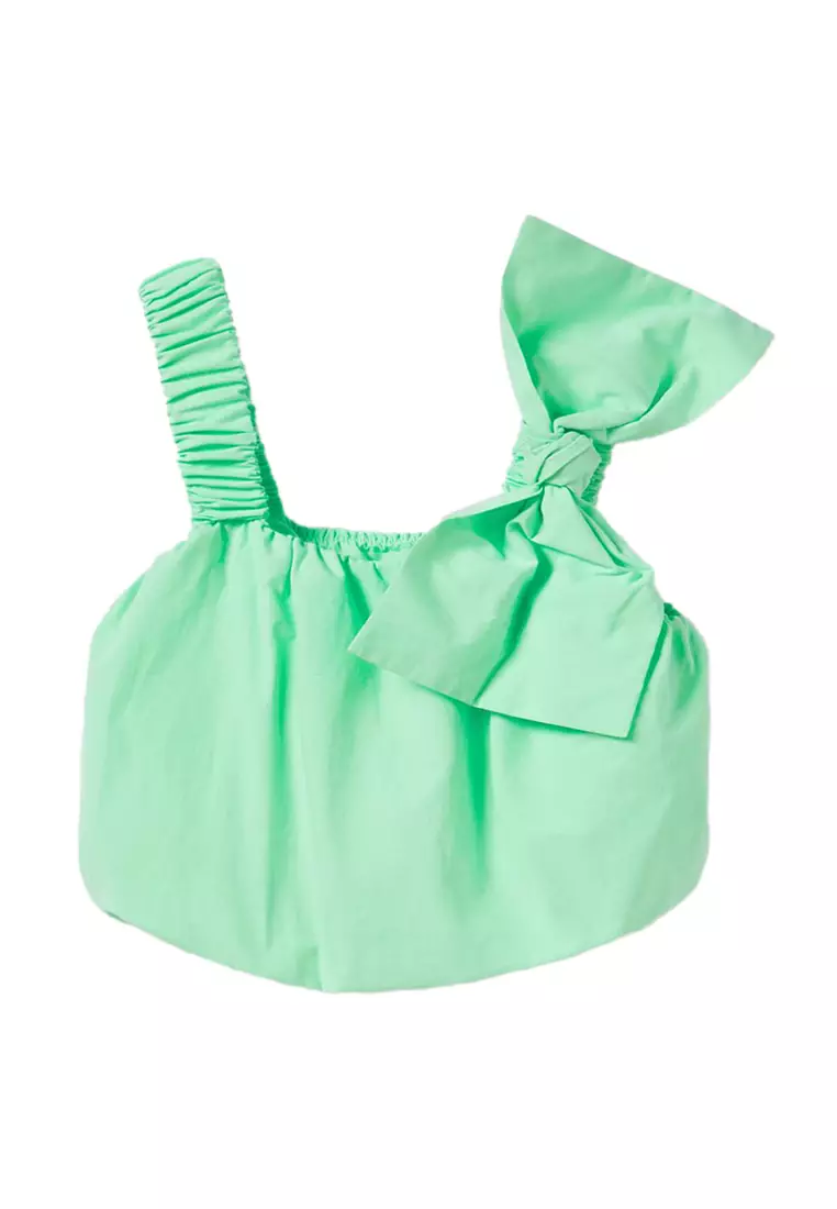 Balloon Poplin Top with Bow Detail