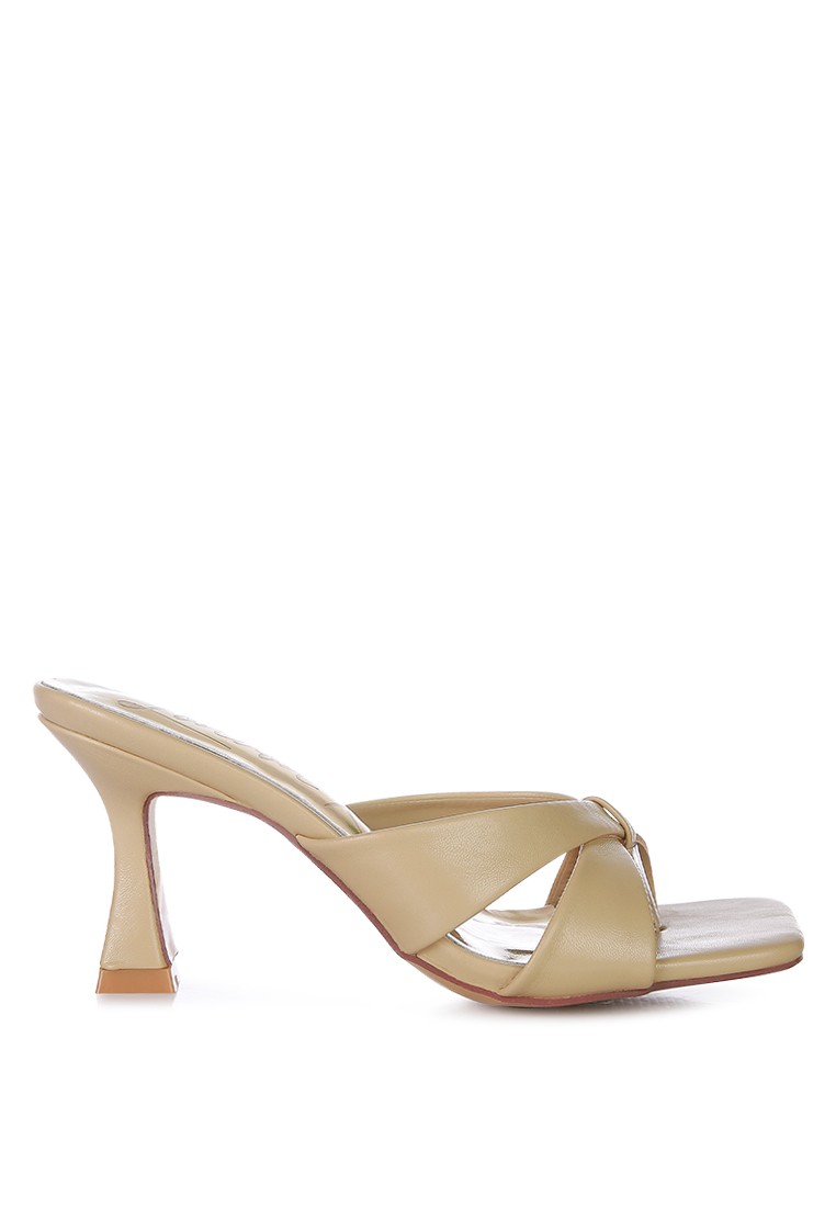 Beige Criss Cross Slip On Thong Sandals