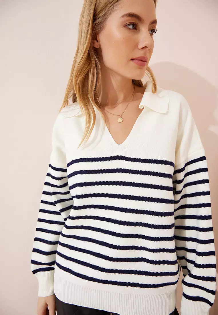 POLO領間條針織衛衣