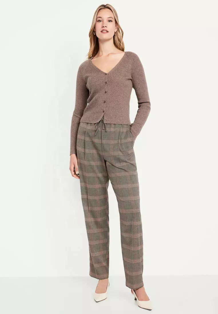 High-Waisted Billie Straight Plaid Ankle Pants