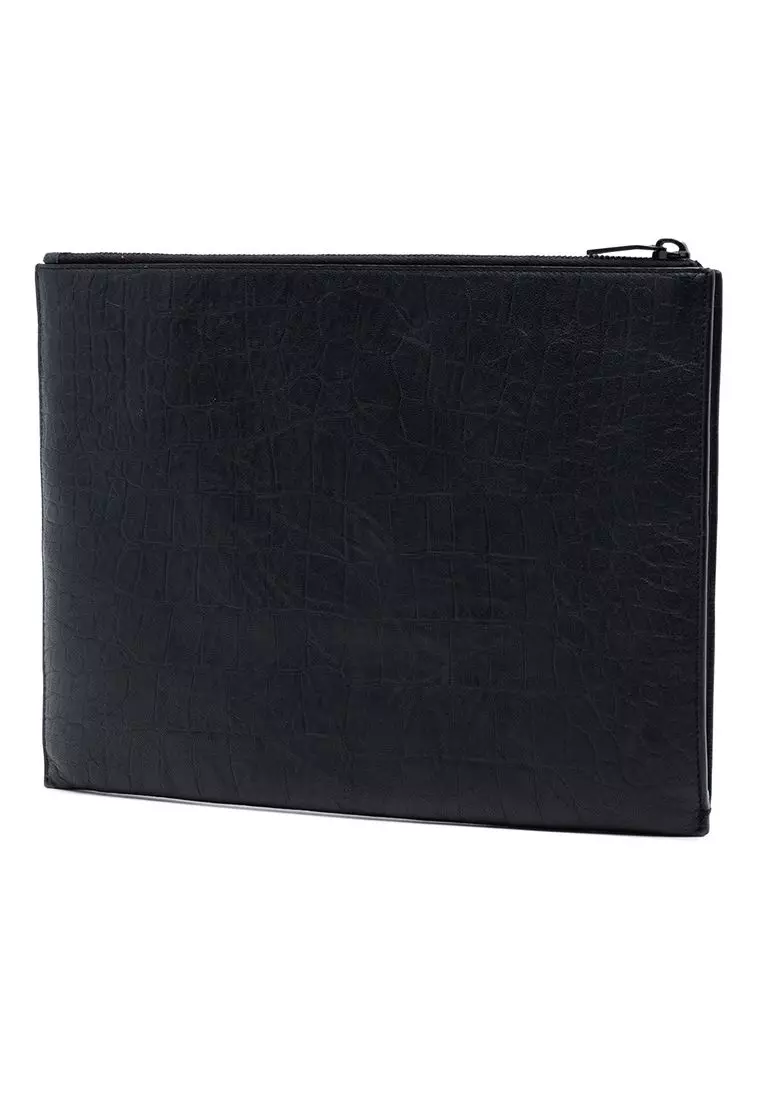 Pre-Loved Saint Laurent Croc Embossed Leather Monogram Clutch